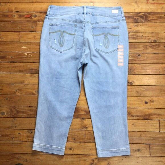 SEVEN 7 tummyless pedal pusher pants powder blue jeans crop distressed denim 14W - Picture 2 of 12